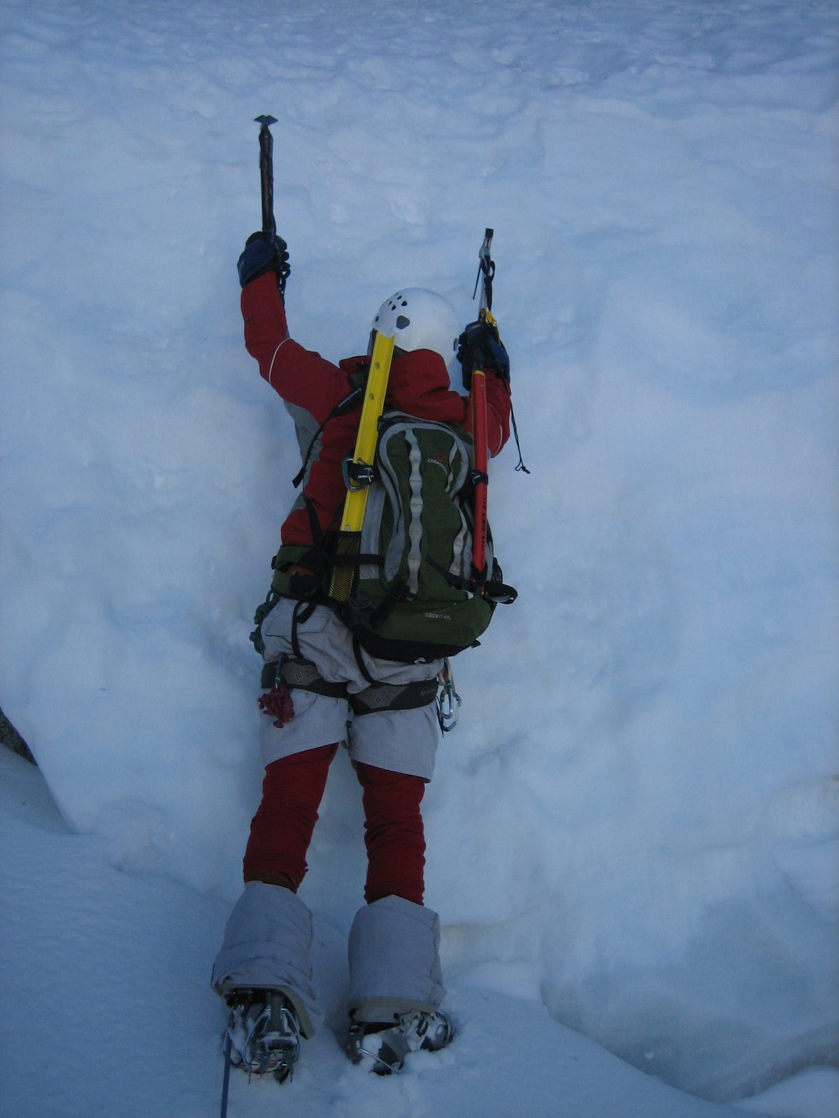 John, about to ascend the Bergschrund at the beginning of the second pitch.